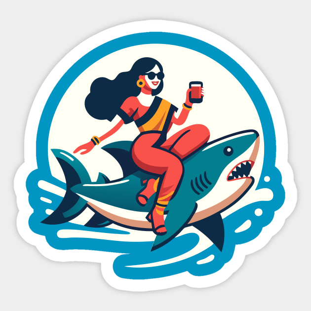 Woman Riding Shark Sticker by CreativeSage